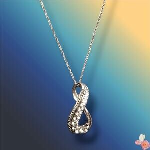 925 Sterling Silver Twist Chain Infinity CZ Pendant Necklace 266